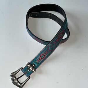 NUOVO Vintage Boho Western Aztec Fabric Belt Multi Color Ladies Size 9